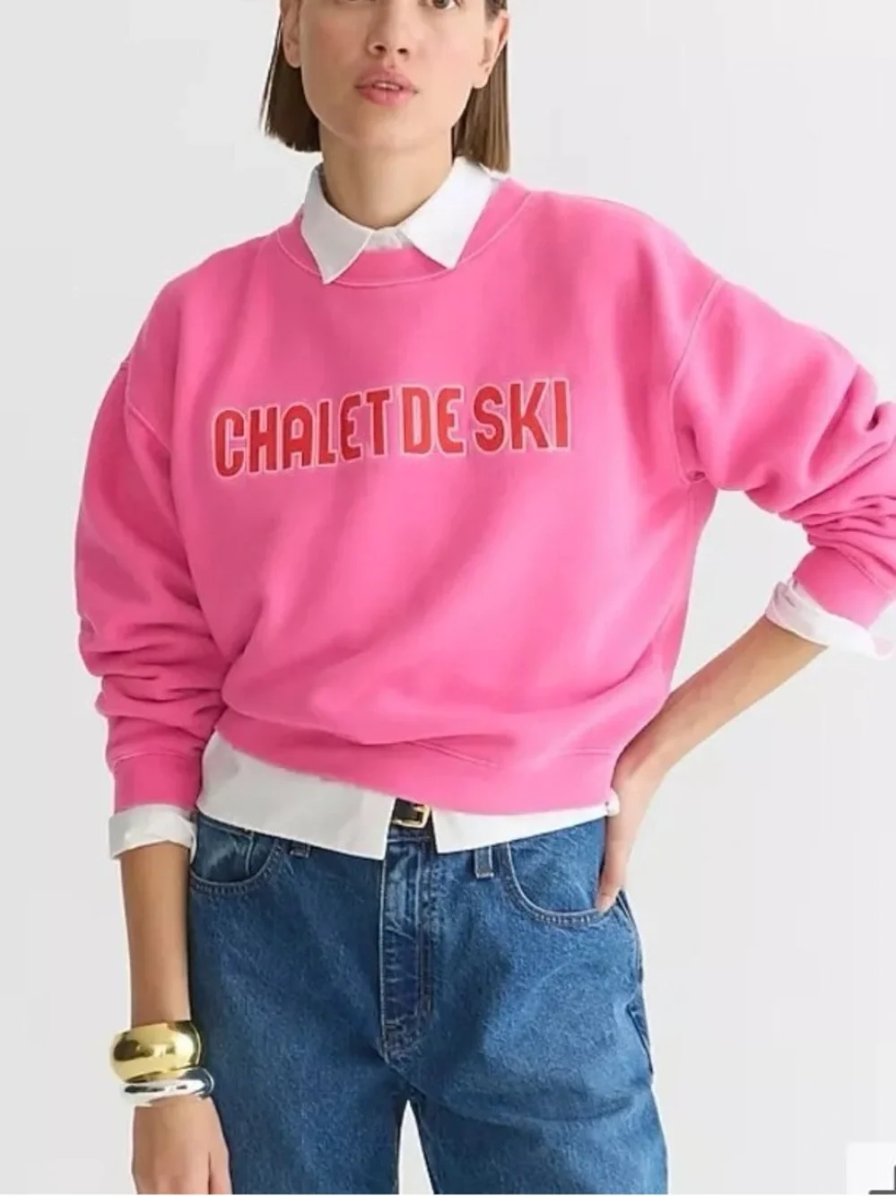 J. Crew Heritage Fleece Chalet de Ski Graphic Sweatshirt in Regal Rose Small